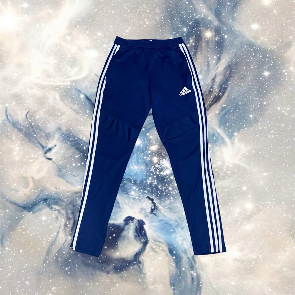 adidas Mens Size Small Navy Blue Aeroready 3 Stripes Tapered Soccer Track Pants⁠